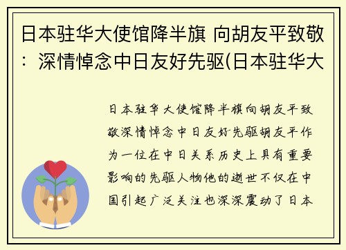 日本驻华大使馆降半旗 向胡友平致敬：深情悼念中日友好先驱(日本驻华大使 死亡)